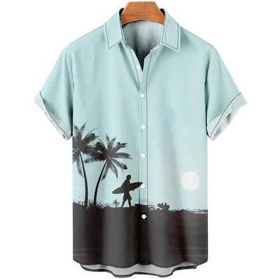 Camisa Casual Slim Estampado 3D Playa Manga Corta para Hombre - Image 3