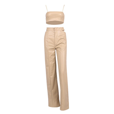 Conjunto de Dos Piezas: Chaleco de Cuero PU y Pantalón Recto para Mujer - Image 8