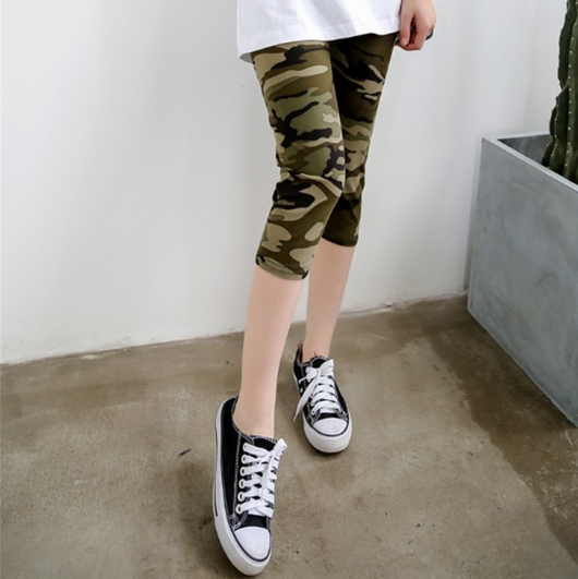 Leggins Cortos Estampados Mujer Stretch Seda de Leche Pantalones Finos