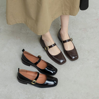 Zapatos Planos de Punta Cuadrada con Botones para Mujer
