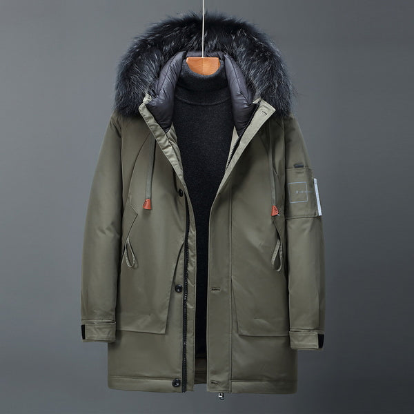 Sudadera Larga para Hombre con Cuello de Piel Pie Overcome
