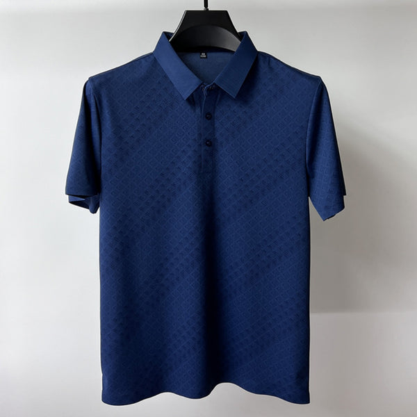 Polo Elegante de Seda de Hielo Manga Corta para Hombre - Diseño Cuadros Verano