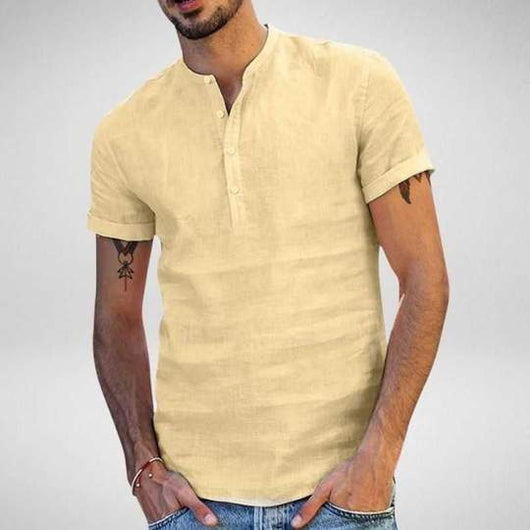 Camisa de Cuello Parado Algodón y Lino Manga Corta - Image 9