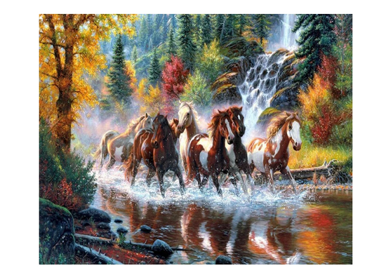 Pintura de Diamantes Cuadrados Cascada y Caballo - Bordado Completo de Cobertura Total