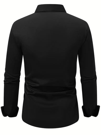 Camisa Social Casual Hombre Manga Larga Botones Color Sólido Vacaciones - Image 34