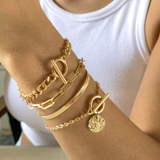 Pulsera de Cadena Hueca con Diseño Serpiente en Metal