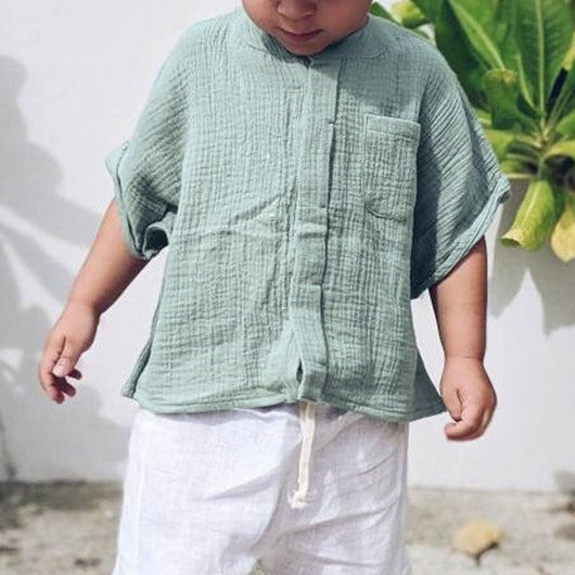 Camisa de Gasa Doble Capa para Niño - Top Casual de Manga Corta