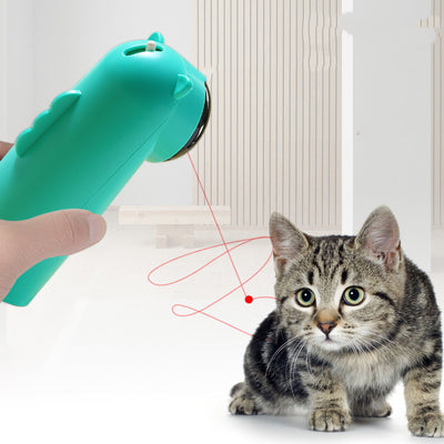 White automatic laser cat toy with a black dome projector and small cat ear details on top, featuring a green button. - Image 4