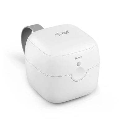 White 59 Seconds LED UV Mini Disinfection Box Pacifier Sterilizer with a grey carrying strap and ON/OFF button. - Image 7