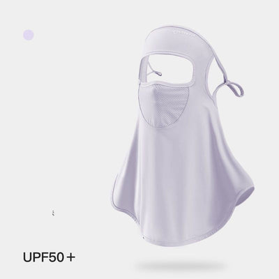 Light grey women's ice silk sunscreen mask with a brim, ear loops, and mesh mouth for UPF50+ UV protection. - Image 11
