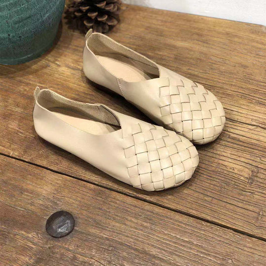 Zapatos Planos de Cuero Tejido con Punta Redonda - Estilo Retro Cómodo - Image 14