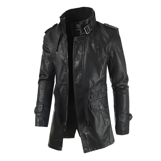 Abrigo de Cuero para Hombre con Cuello Alzado y Forro Polar - Image 3