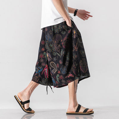 Pantalones Cortos Holgados Estilo Chino con Estampado Floral y Elefante