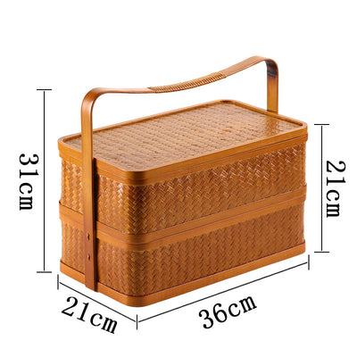 Contenedor Hermético de Bambú Rectangular Doble Capa con Tapa - Caja Portátil para Alimentos y Té - Image 14