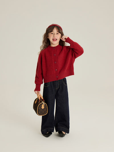 Cardigan Tejido Rojo Estilo Coreano para Niña - Image 15