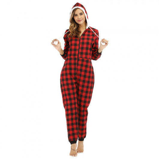 Jumpsuit de Algodón a Cuadros con Capucha para Mujer - Image 3