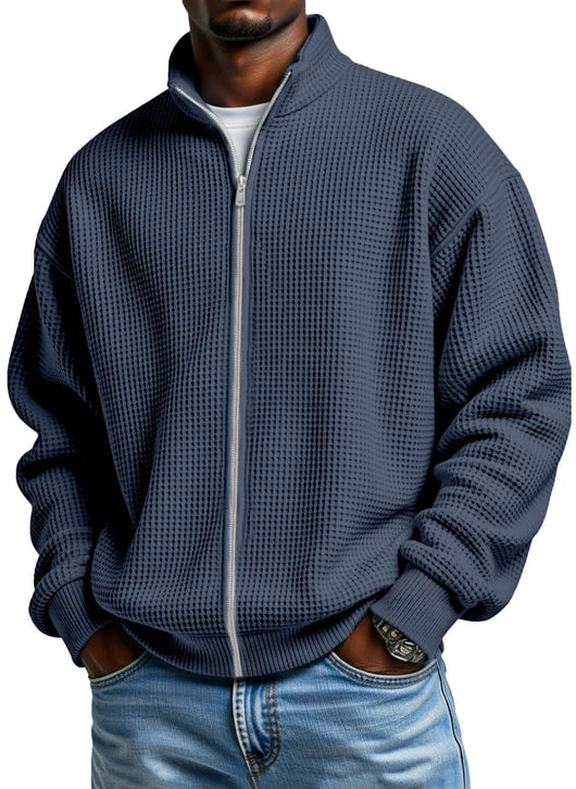Chaqueta Minimalista de Cuello Alto con Cierre y Textura Waffle para Hombre - Image 17