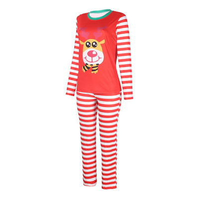 Red and white striped long-sleeved pajama set with a cartoon reindeer graphic on the shirt. - Image 5