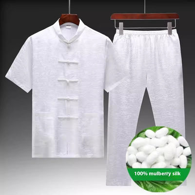 Traje Tang de Seda Mulberry para Hombre - Elegancia Tradicional China - Image 6