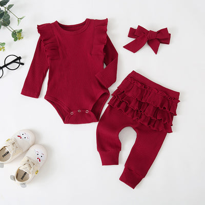 Conjunto de 3 Piezas Otoñal para Niña con Romper de Encaje y Diadema - Image 9
