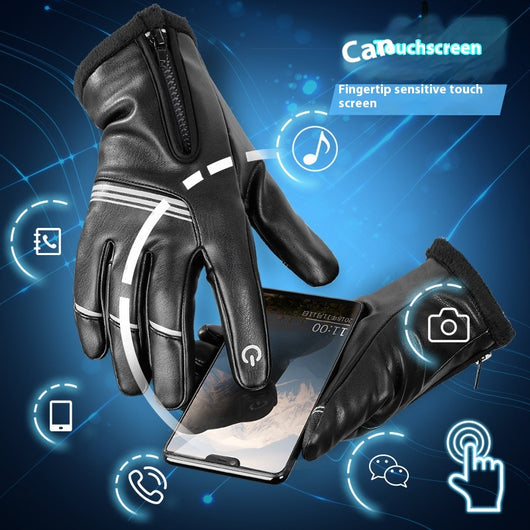 Guantes de Cuero Térmicos Aislados con Forro Polar para Motociclismo Invernal - Image 4