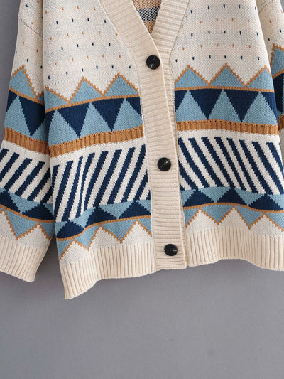 Cardigan Suelto Jacquard Diamond Block - Abrigo Tejido - Image 4
