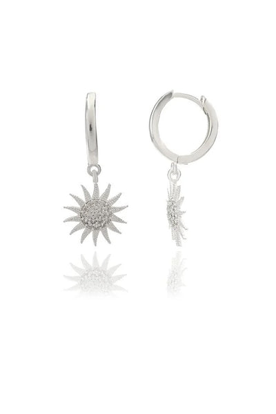 Aretes de Plata con Circonita Blanca Diseño Sol - Image 3