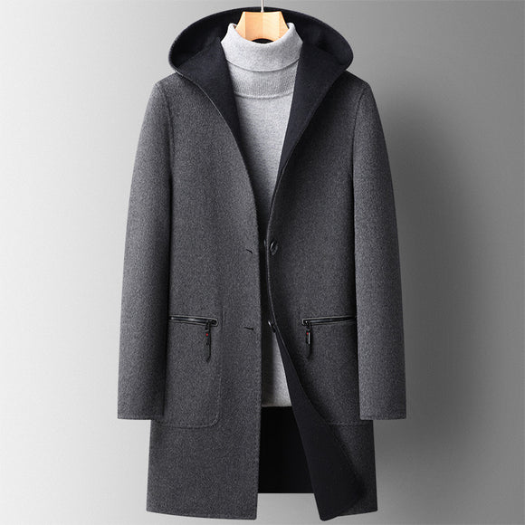 Abrigo de Lana Reversible con Capucha para Hombre - Largo Medio