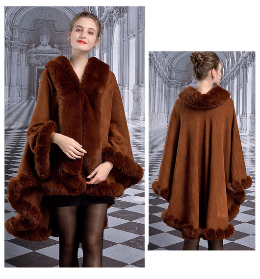 Capa de Lujo con Cuello de Piel de Conejo Rex para Mujer - Image 10