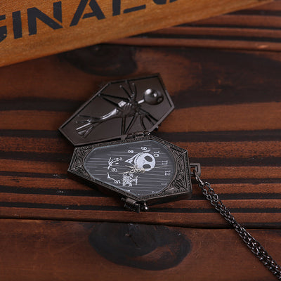 Reloj de Bolsillo Calavera Gótico Cadena Plateada Negro - Image 9