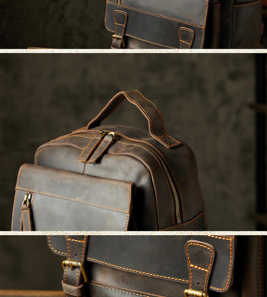 Mochila de Cuero Genuino para Hombre Estilo Retro Artesanal - Image 14