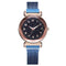 Reloj Digital Luminoso para Dama con Malla Milanesa y Diseño Diamond Starry Sky