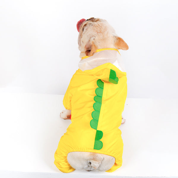 Impermeable Dinosaurio para Mascotas - Traje Amarillo Resistente al Agua