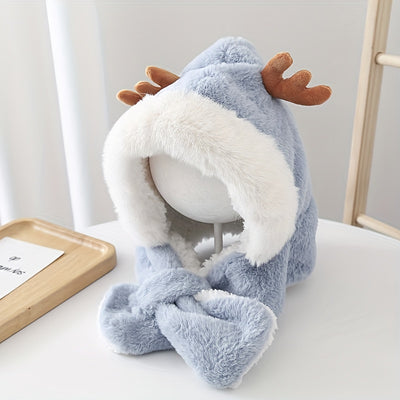 Gorro Infantil Cálido con Orejas de Conejo y Astas de Venado - Conjunto con Bufanda Polar para Niñas - Image 5