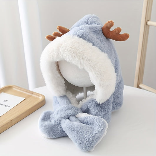 Gorro Infantil Cálido con Orejas de Conejo y Astas de Venado - Conjunto con Bufanda Polar para Niñas - Image 5