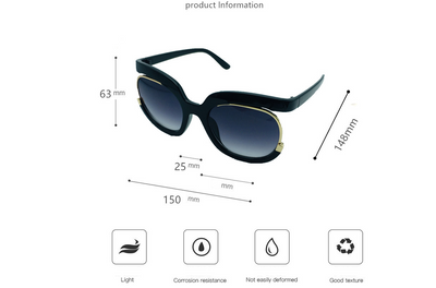 Black cat-eye half-frame sunglasses with gold accents and purple-grey gradient lenses, shown from front and side. - Image 7