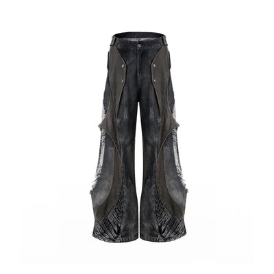 Pantalón Ancho de Verano con Patchwork de Cuero y Pliegues Estructurados - Image 6