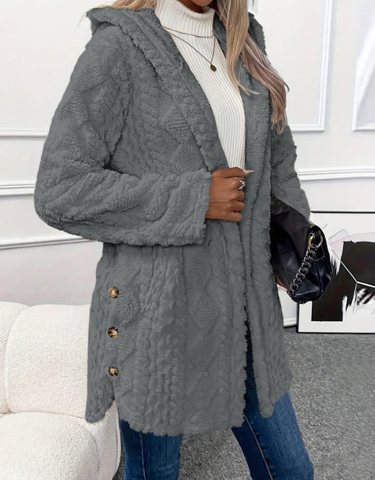 Abrigo Cardigan con Capucha y Botones - Chaqueta Larga de Invierno Color Sólido - Image 21