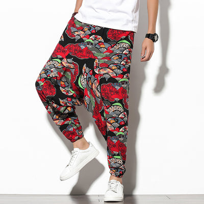 Pantalones Bohemios Anchos de Pierna Suelta con Estampado Floral Elefante para Playa