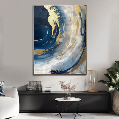 Cuadro Abstracto Dorado y Azul Minimalista - Pintura al Óleo Hecha a Mano con Textura Moderna - Image 6