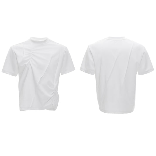 Camiseta Hombre Cuello Redondo Plisado 3D Transpirable Color Sólido - Image 2