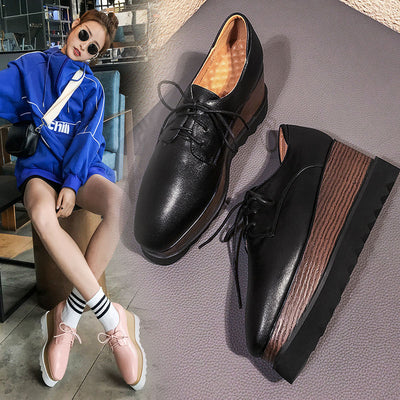 Botines Plataforma Estilo Británico con Tacón Elevador para Mujer
