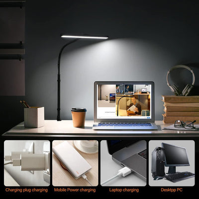 Lámpara LED de Escritorio con Pinza Doble Cabezal USB Protección Ocular - Image 3