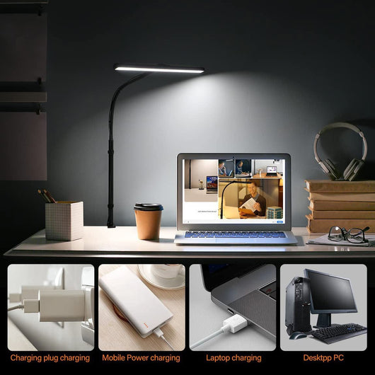 Lámpara LED de Escritorio con Pinza Doble Cabezal USB Protección Ocular - Image 3