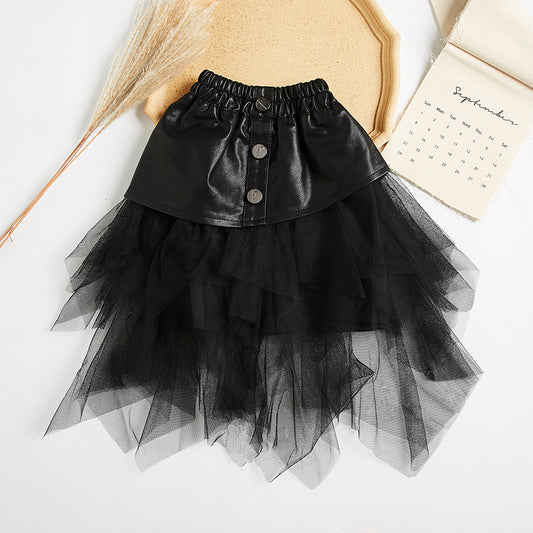 Falda de Cuero PU y Tul para Niñas Grandes - Diseño Moderno y Cómodo