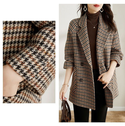 Abrigo de Lana Cuadros Houndstooth con Cuello Tipo Blazer para Mujer - Image 9