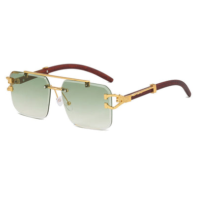 Pink gradient frameless square sunglasses with a double beam, gold-tone hardware, and dark wood-look temples. - Image 20