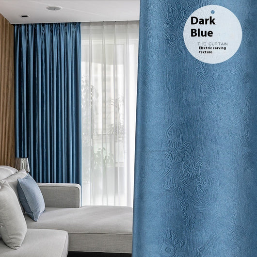 Brown thickened shading curtain with an electric carving floral texture, partially drawn in a bedroom setting. - Image 8