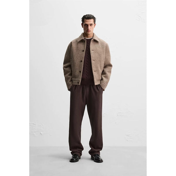 Saco Casual de Lana Tejida con Solapa para Hombre