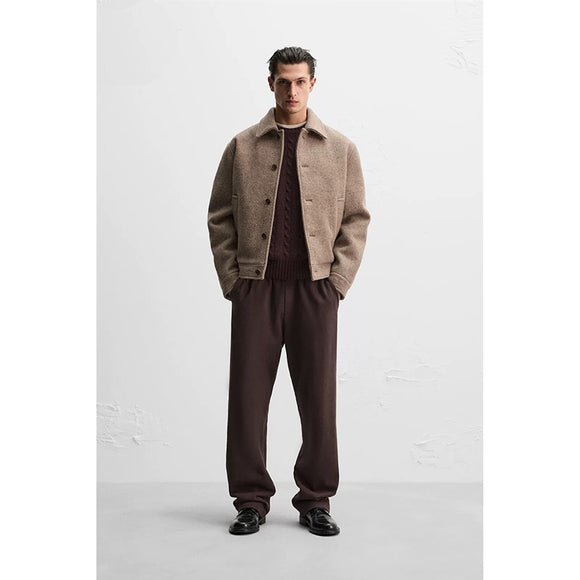 Saco Casual de Lana Tejida con Solapa para Hombre